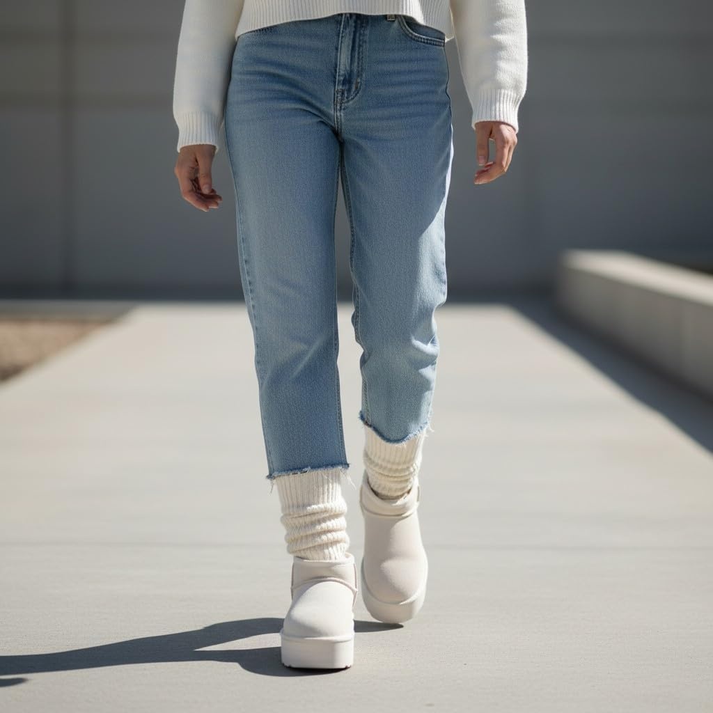 image:imageCUSHIONAIRE Hippy Womens Platform Ankle Boots Genuine Suede Faux Fur Lining Cozy Winter SlipOn Design Comfortable Footwear with Wide Widths AvailableOffwhite