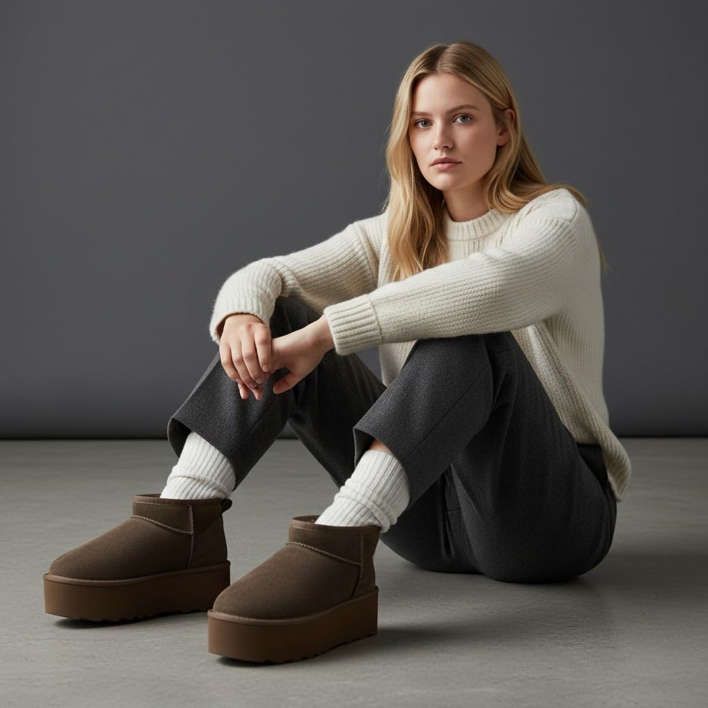 image:imageCUSHIONAIRE Hippy Womens Platform Ankle Boots Genuine Suede Faux Fur Lining Cozy Winter SlipOn Design Comfortable Footwear with Wide Widths AvailableTaupe