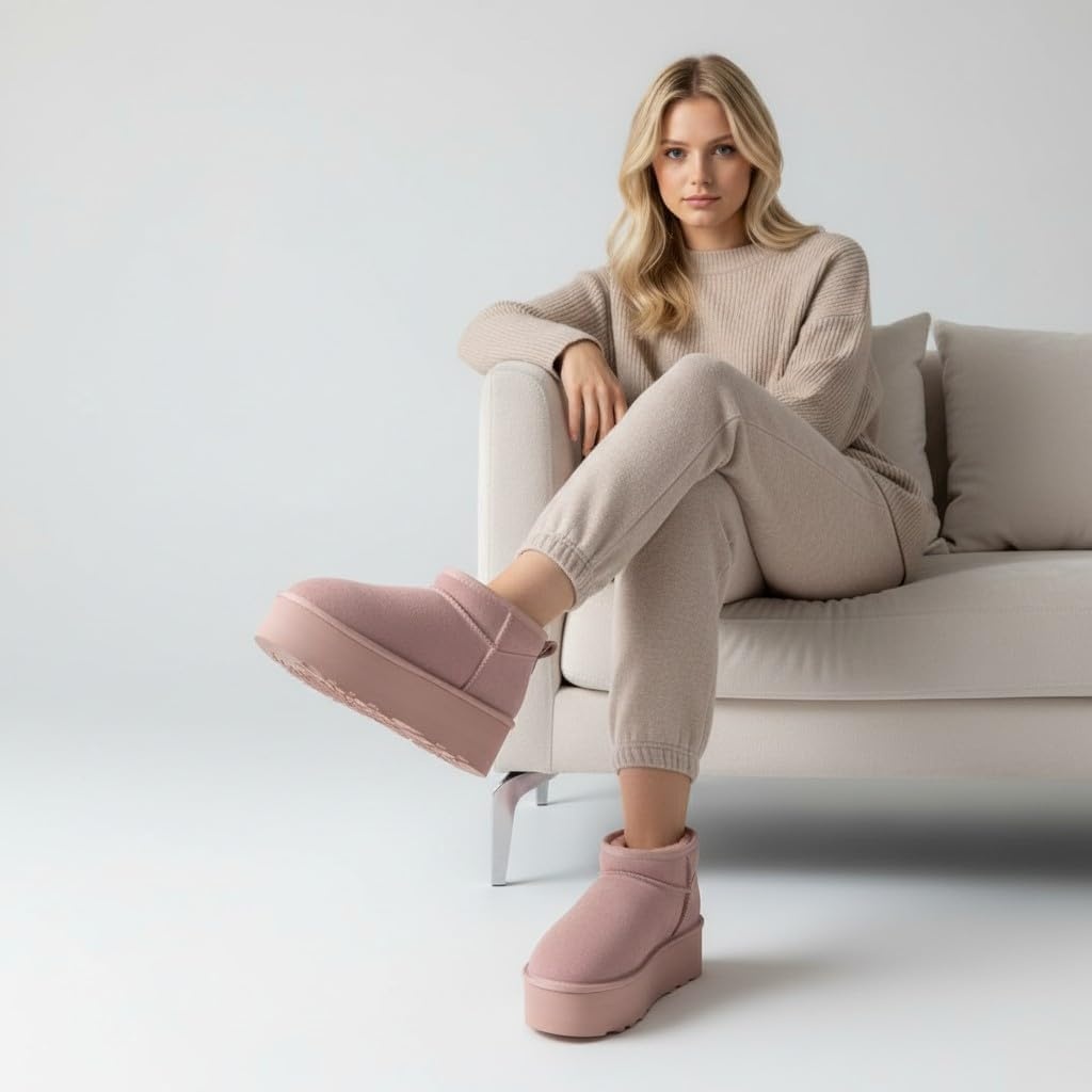 image:imageCUSHIONAIRE Hippy Womens Platform Ankle Boots Genuine Suede Faux Fur Lining Cozy Winter SlipOn Design Comfortable Footwear with Wide Widths AvailablePink
