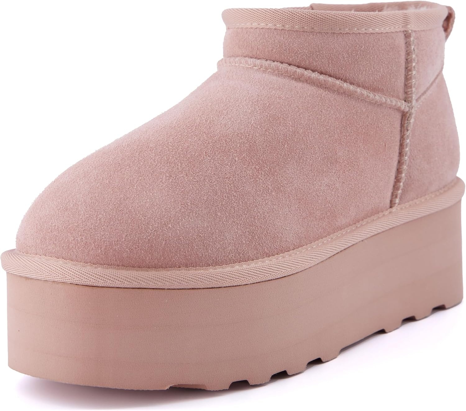 image:imageCUSHIONAIRE Hippy Womens Platform Ankle Boots Genuine Suede Faux Fur Lining Cozy Winter SlipOn Design Comfortable Footwear with Wide Widths AvailablePink