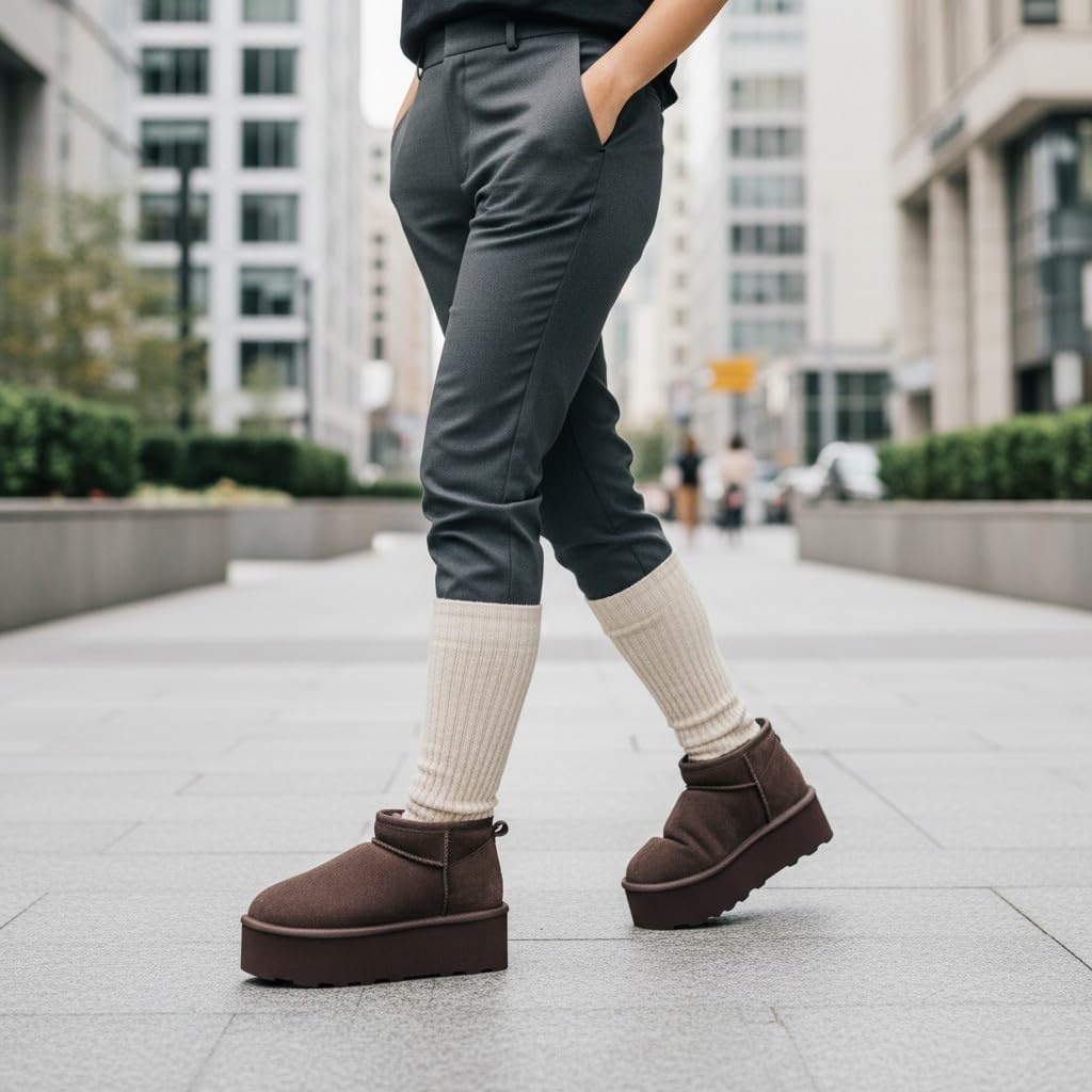 image:imageCUSHIONAIRE Hippy Womens Platform Ankle Boots Genuine Suede Faux Fur Lining Cozy Winter SlipOn Design Comfortable Footwear with Wide Widths AvailableChocolate