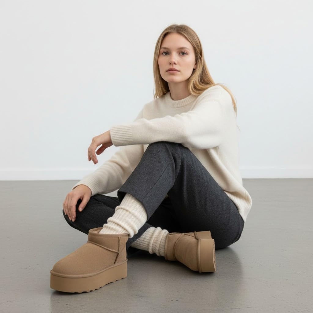 image:imageCUSHIONAIRE Hippy Womens Platform Ankle Boots Genuine Suede Faux Fur Lining Cozy Winter SlipOn Design Comfortable Footwear with Wide Widths AvailableMoss
