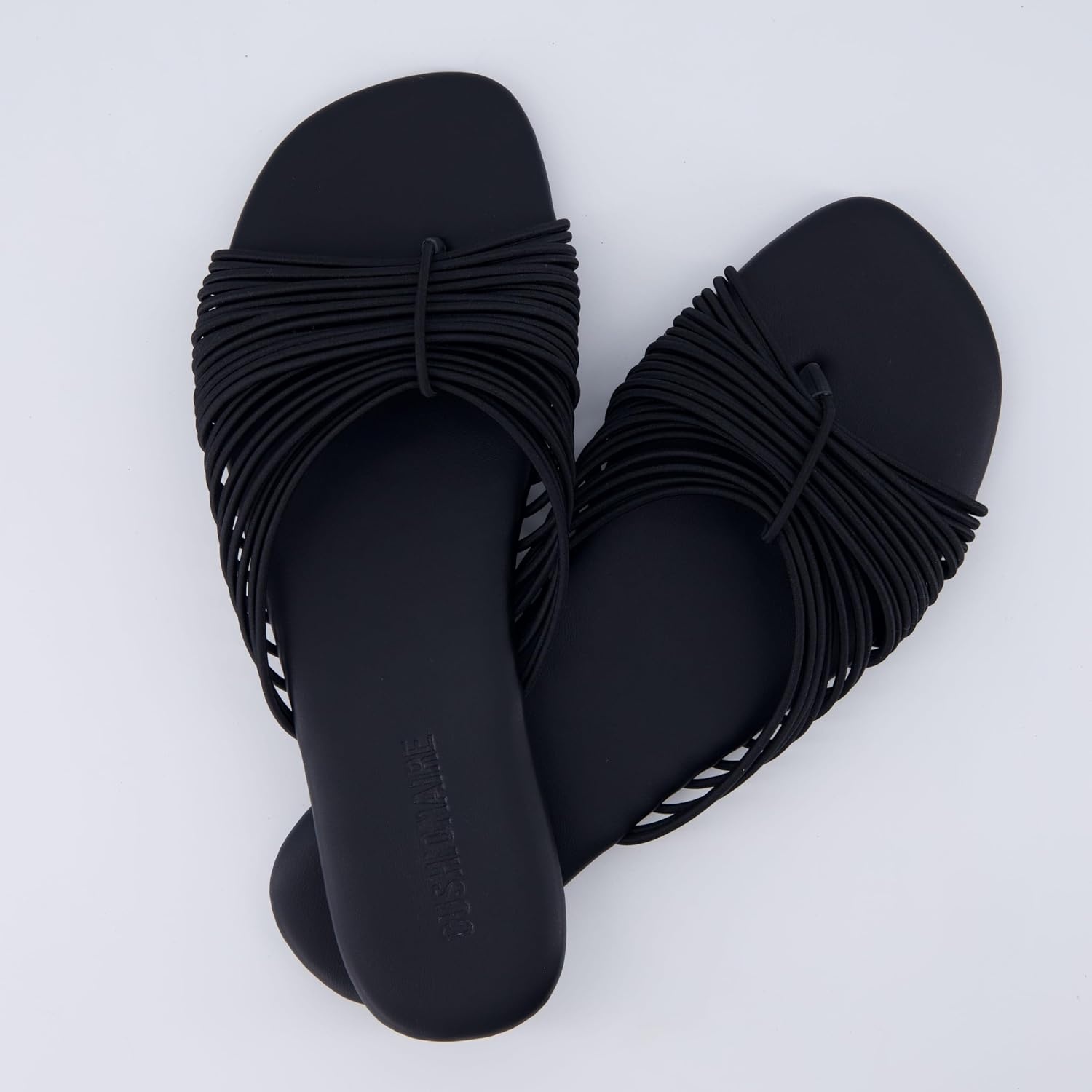 image:imageCUSHIONAIRE Lanky Strappy Sandals for Women Trendy MultiStrap Square Toe Flat Slide Womens Sandals with Cushioned FootbedBlack