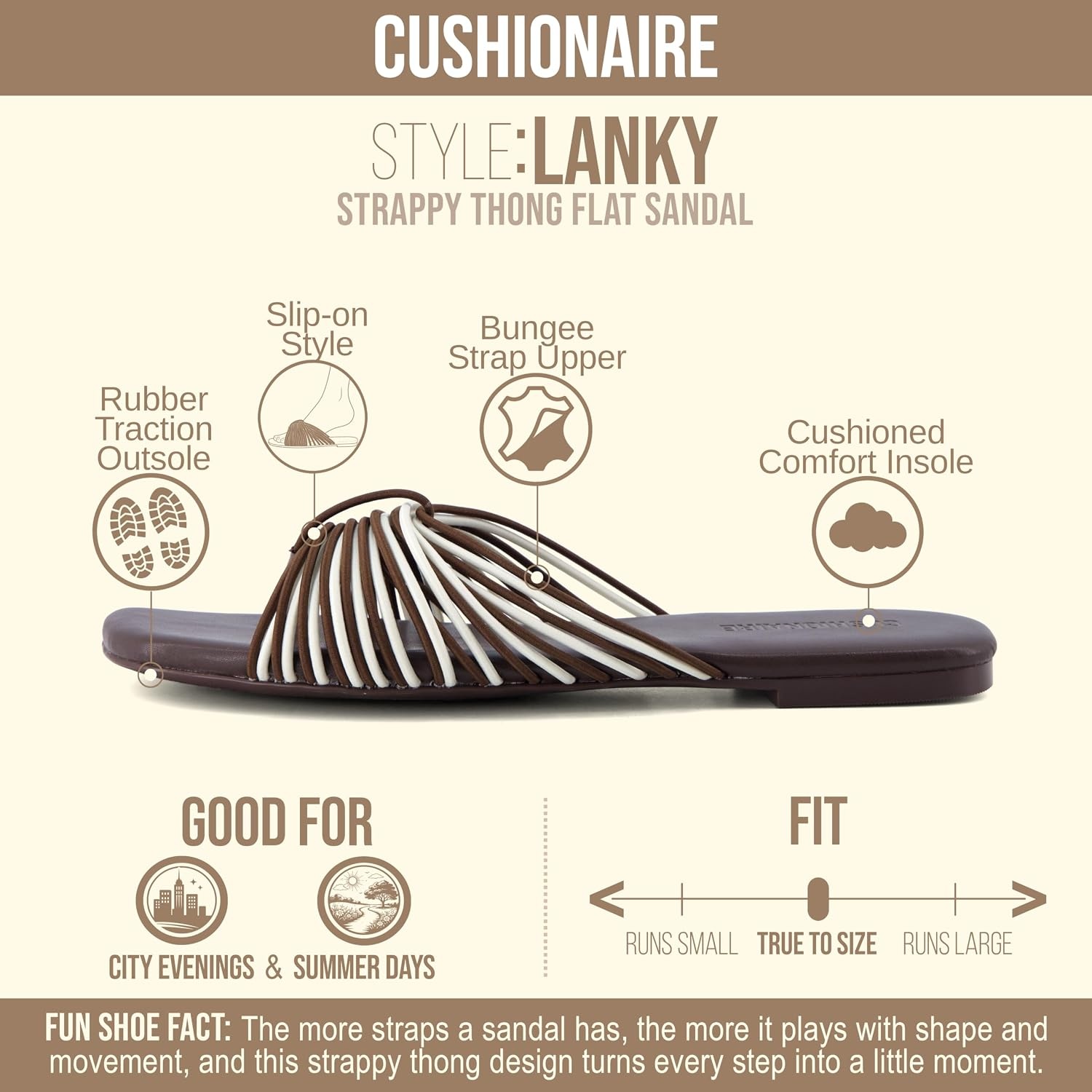 image:imageCUSHIONAIRE Lanky Strappy Sandals for Women Trendy MultiStrap Square Toe Flat Slide Womens Sandals with Cushioned FootbedBrown Multi