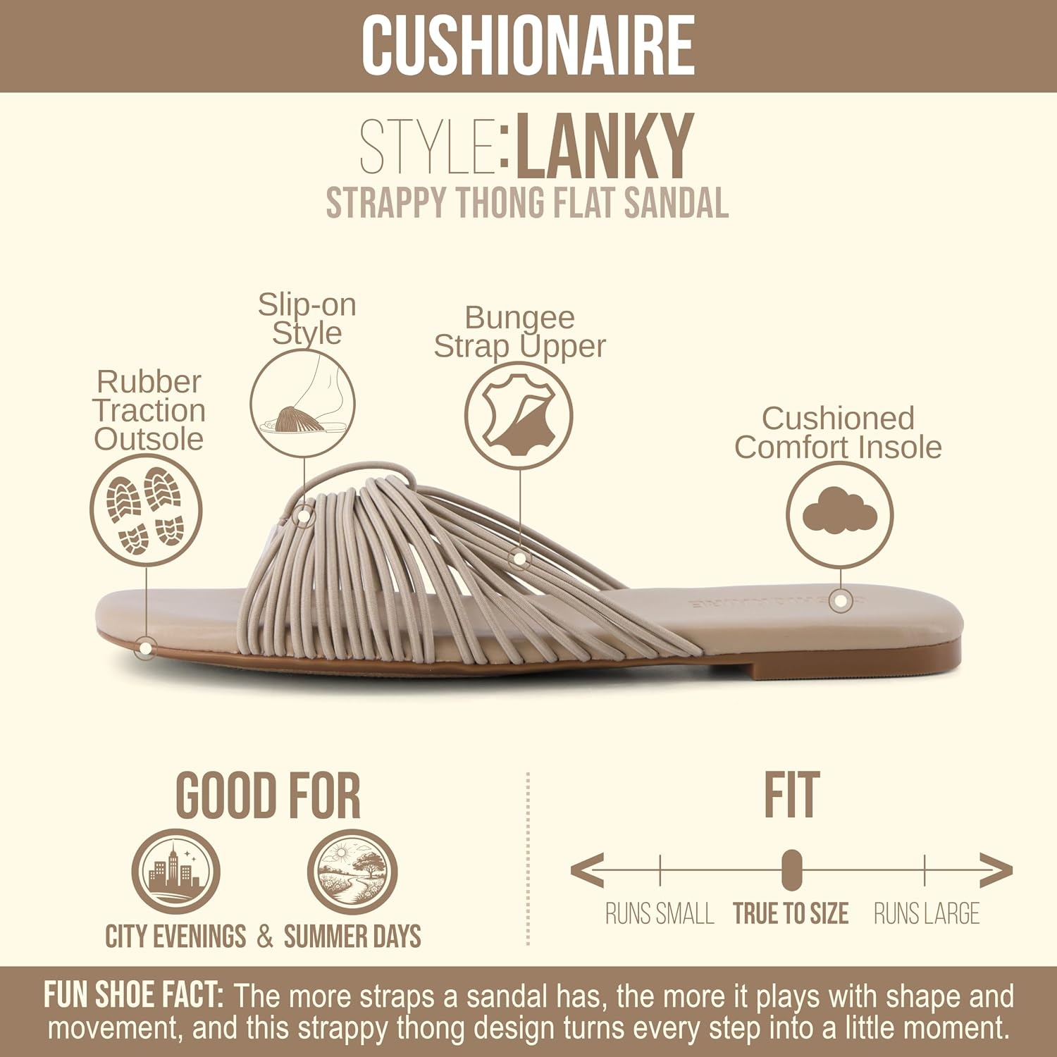 image:imageCUSHIONAIRE Lanky Strappy Sandals for Women Trendy MultiStrap Square Toe Flat Slide Womens Sandals with Cushioned FootbedTaupe