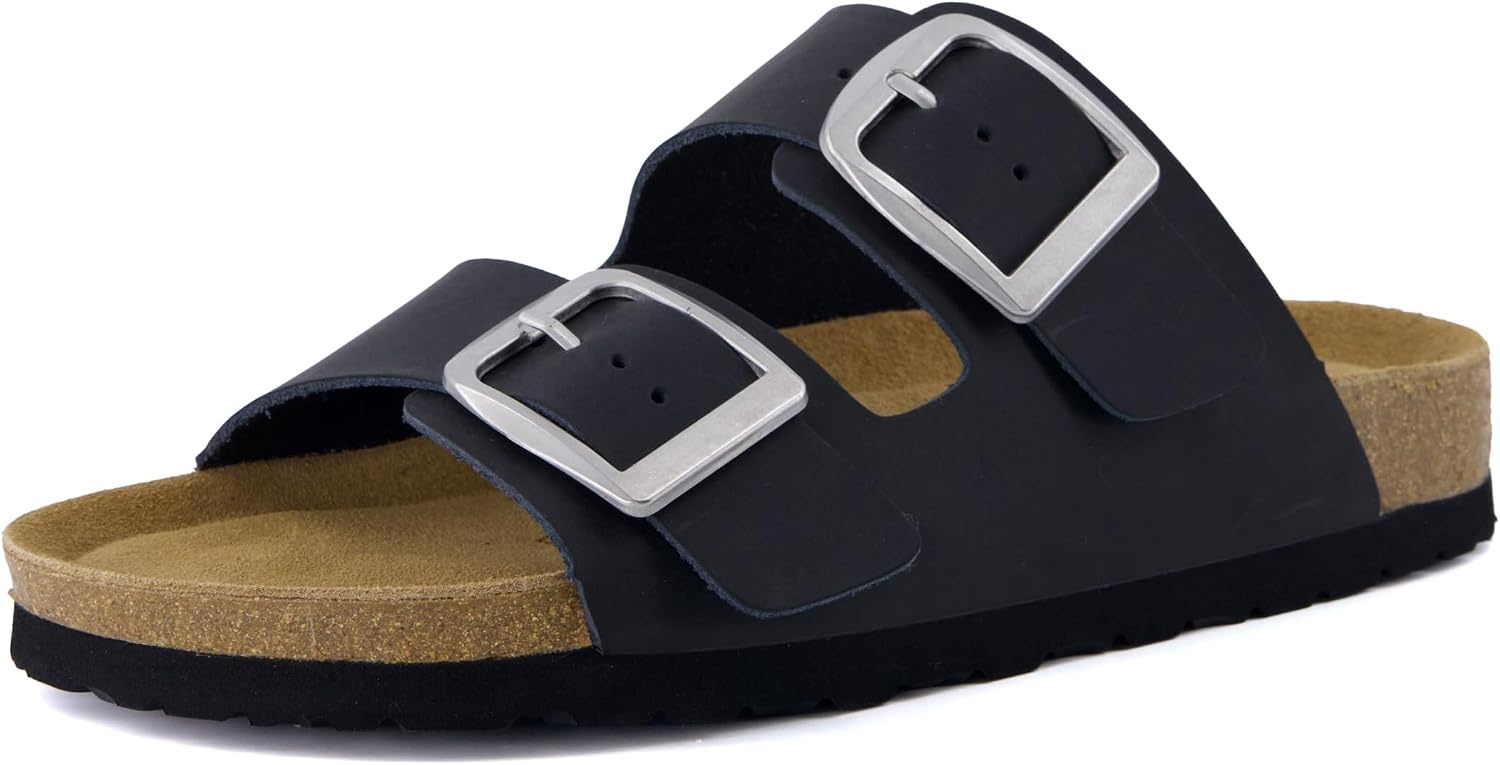 image:imageCUSHIONAIRE Laz Genuine Suede Cork Footbed Slide Sandals for WomenBlack