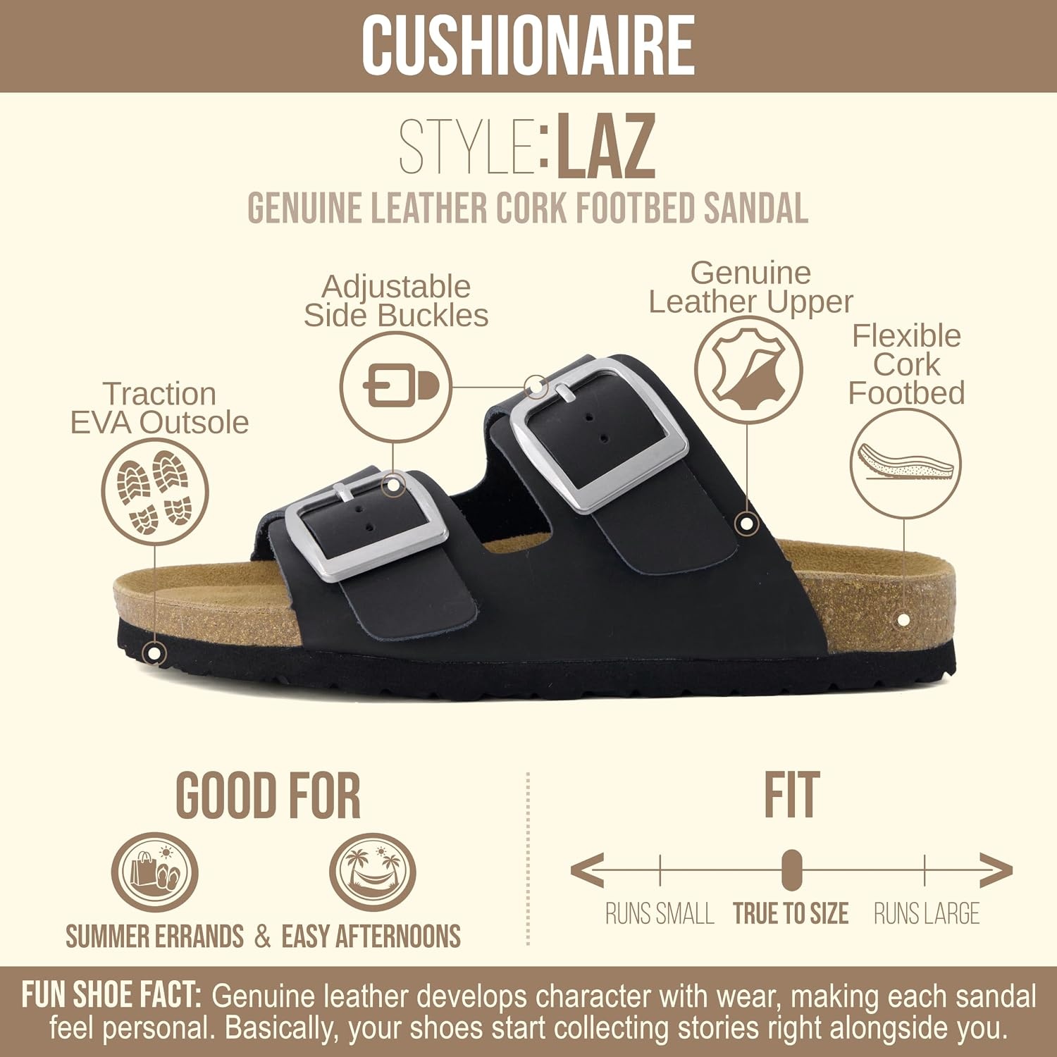 image:imageCUSHIONAIRE Laz Genuine Suede Cork Footbed Slide Sandals for WomenBlack