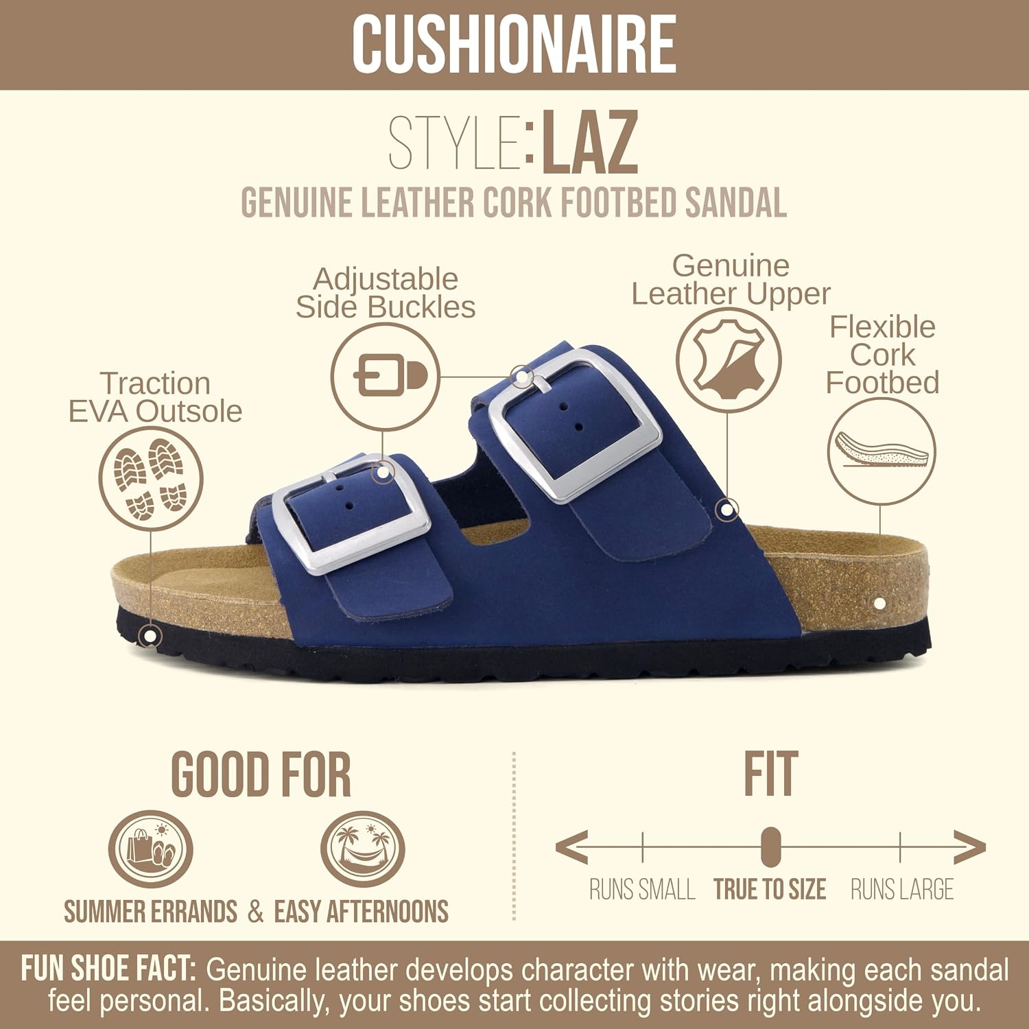 image:imageCUSHIONAIRE Laz Genuine Suede Cork Footbed Slide Sandals for WomenNavy