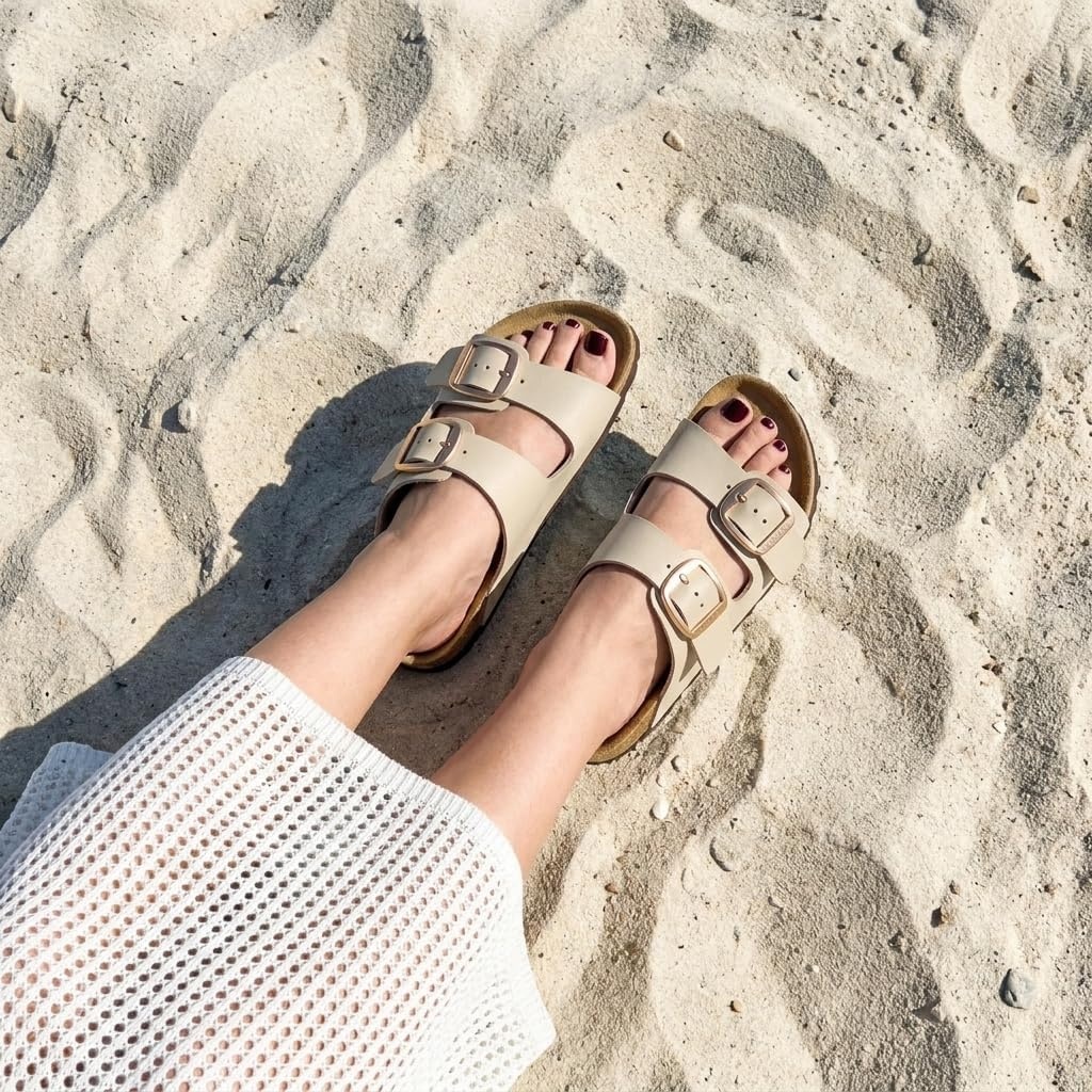 image:imageCUSHIONAIRE Laz Genuine Suede Cork Footbed Slide Sandals for WomenStone