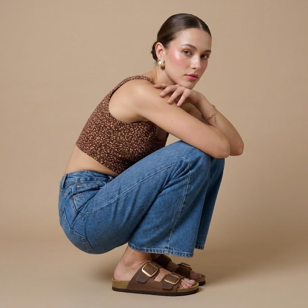 image:imageCUSHIONAIRE Laz Genuine Suede Cork Footbed Slide Sandals for WomenTobacco
