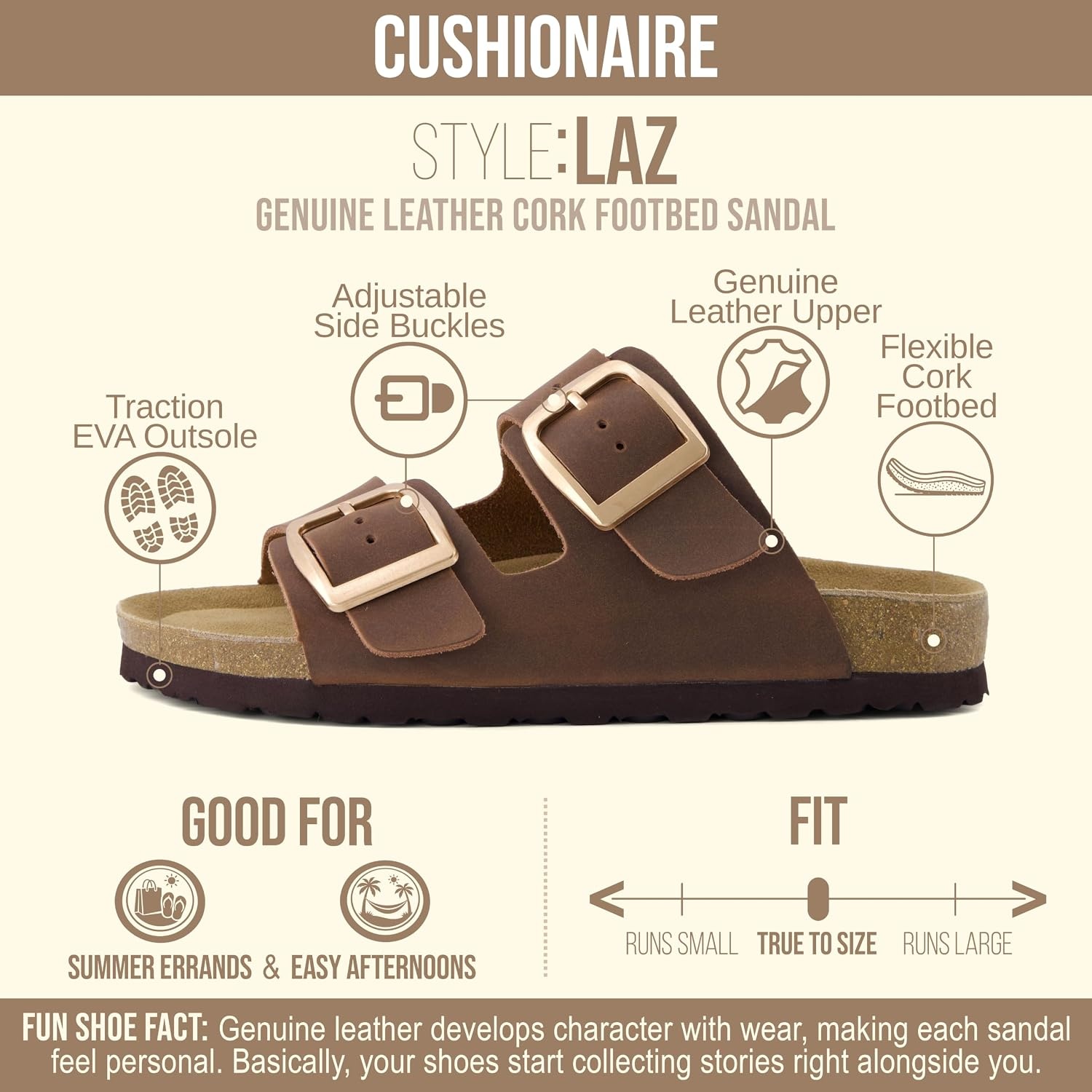 image:imageCUSHIONAIRE Laz Genuine Suede Cork Footbed Slide Sandals for WomenTobacco