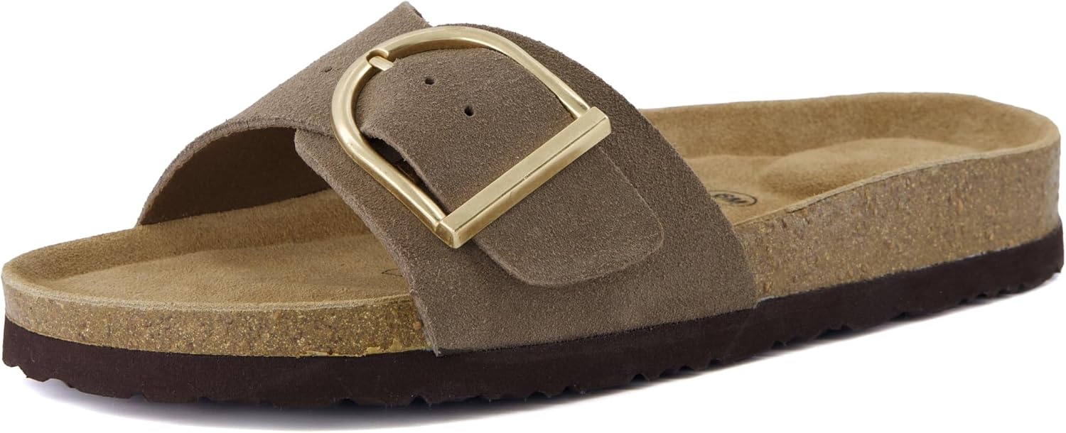 image:imageCUSHIONAIRE Leeds 100 Genuine Leather Suede Womens Sandals Comfortable Slides for Women with Adjustable Statement BuckleMoss