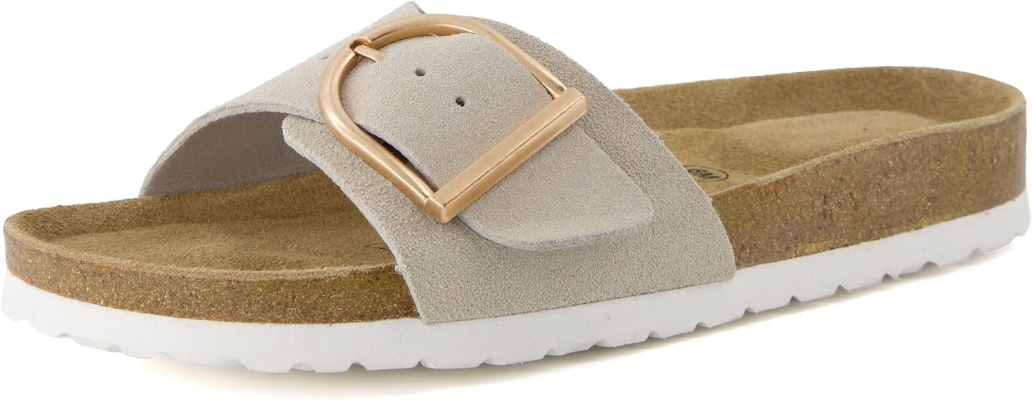 image:imageCUSHIONAIRE Leeds 100 Genuine Leather Suede Womens Sandals Comfortable Slides for Women with Adjustable Statement BuckleStone