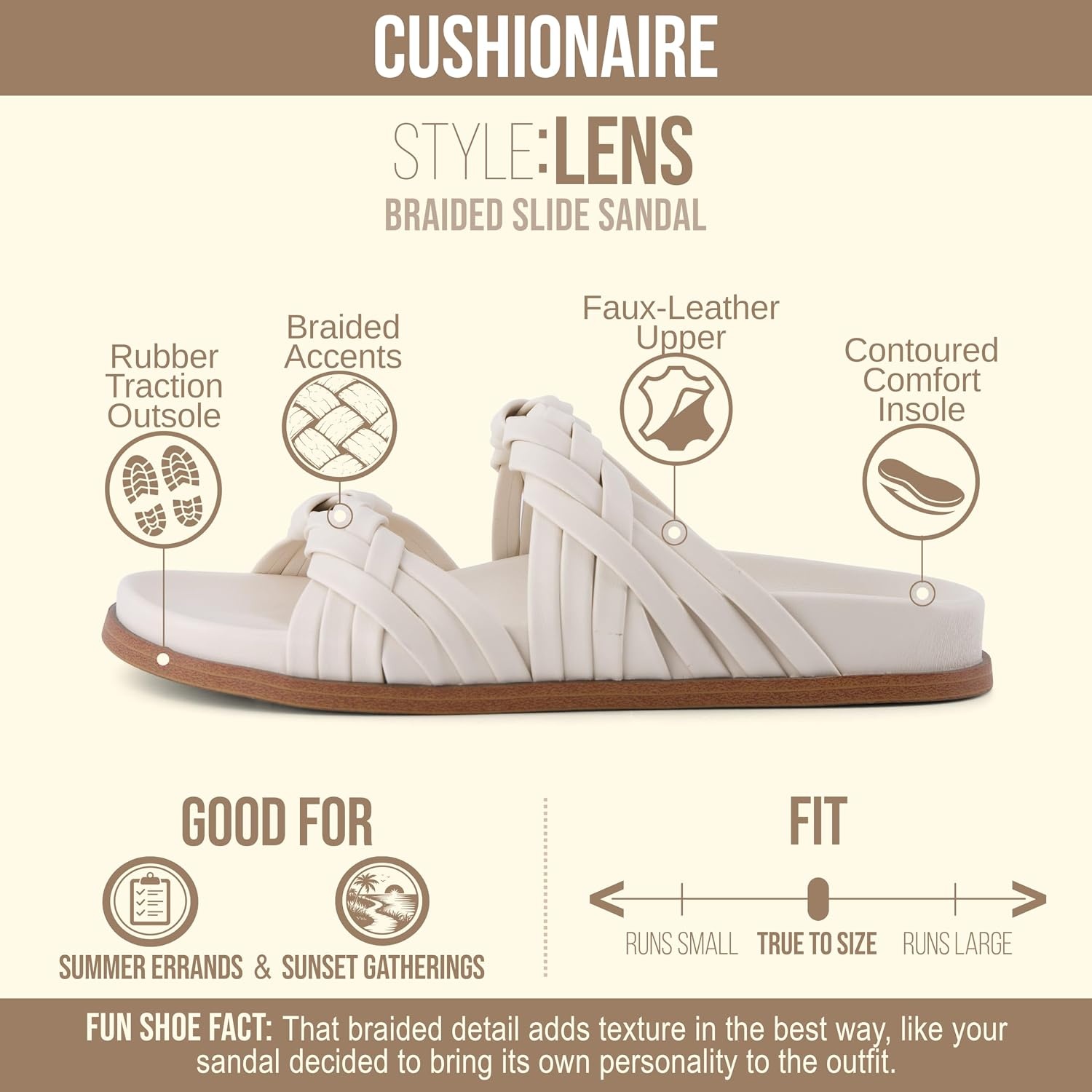 image:imageCUSHIONAIRE Lens Womens Sandals with Arch Support Comfortable Sandals for Women with Braided Strap and Cushioned FootbedCream