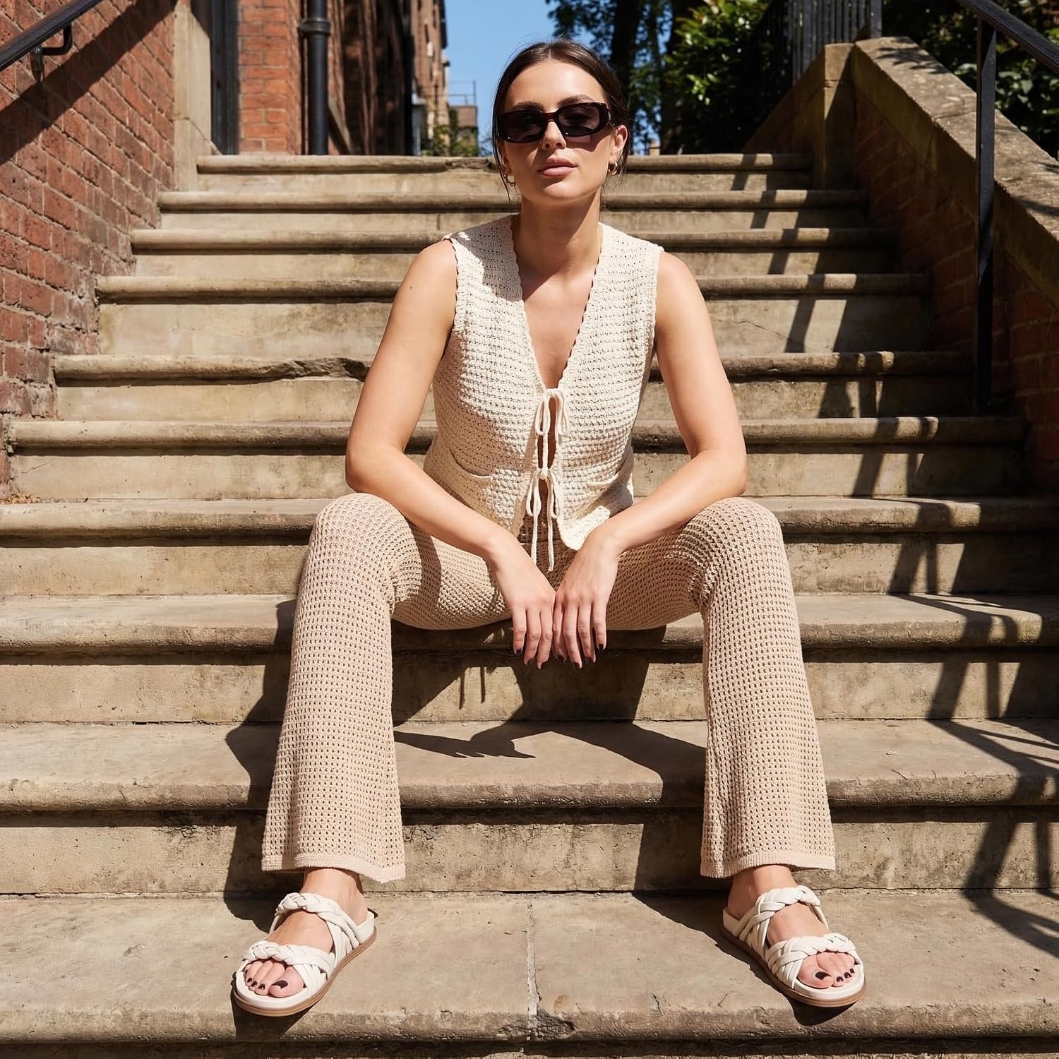 image:imageCUSHIONAIRE Lens Womens Sandals with Arch Support Comfortable Sandals for Women with Braided Strap and Cushioned FootbedCream