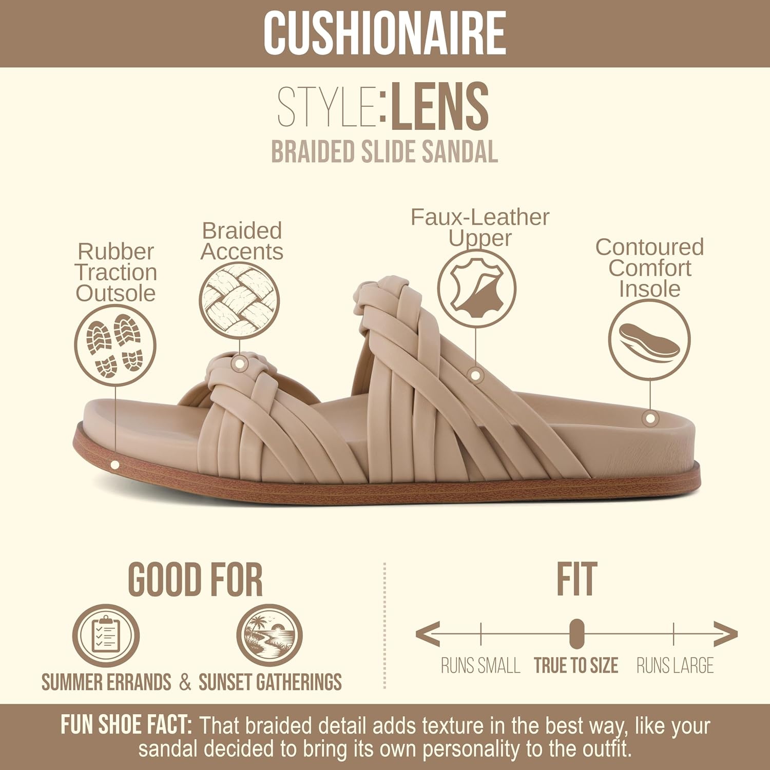 image:imageCUSHIONAIRE Lens Womens Sandals with Arch Support Comfortable Sandals for Women with Braided Strap and Cushioned FootbedNude
