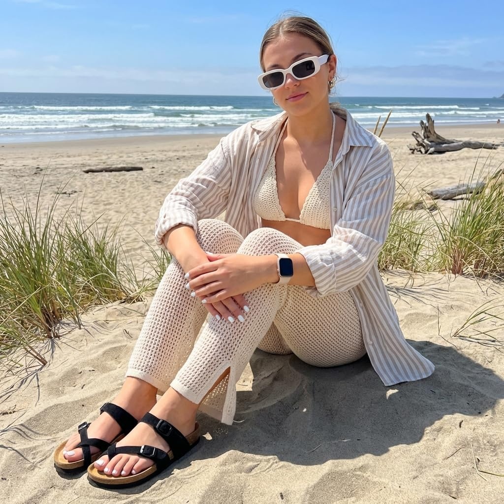 image:imageCUSHIONAIRE Lucky 100 Genuine Leather Suede Womens Sandals Comfortable Cork Footbed Slides for Women with Adjustable BucklesBlack