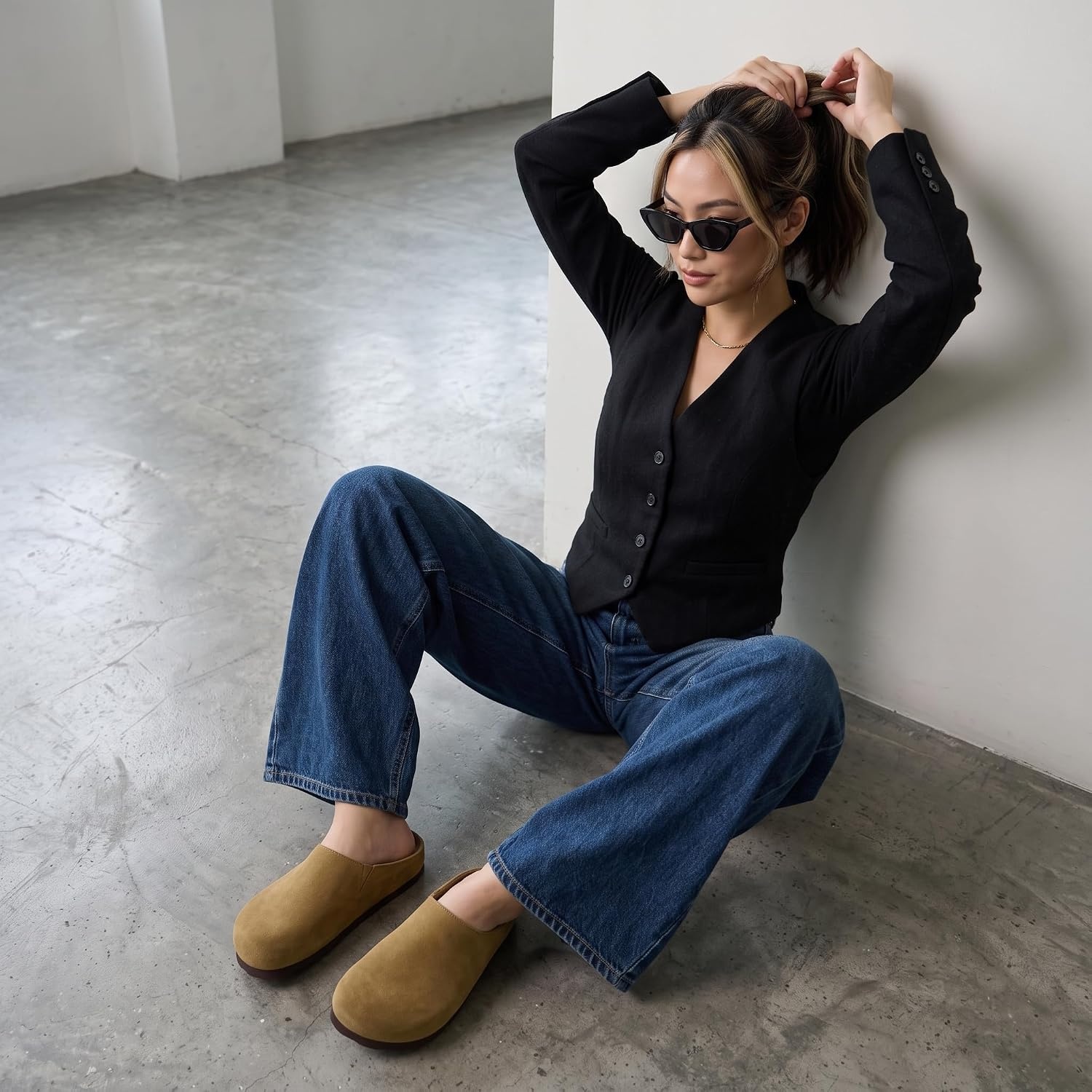 image:imageCUSHIONAIRE Lute Genuine Suede Leather Clogs for Women Indoor and Outdoor Comfortable Slip On Womens Clogs with Cushioned FootbedChestnut
