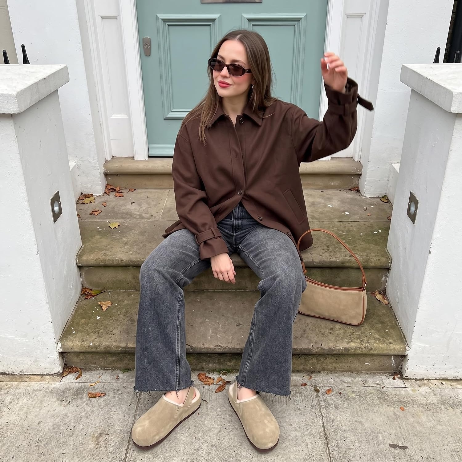 image:imageCUSHIONAIRE Luz Suede Clogs for Women with Fuzzy LiningBiscuit