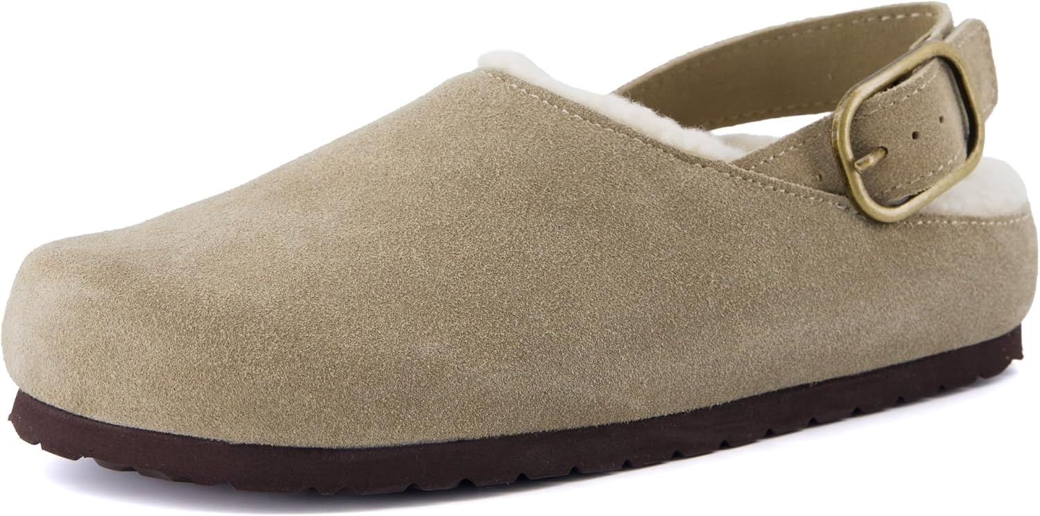 image:imageCUSHIONAIRE Luz Suede Clogs for Women with Fuzzy LiningBiscuit