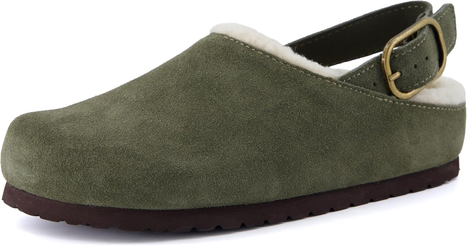 image:imageCUSHIONAIRE Luz Suede Clogs for Women with Fuzzy LiningKhaki