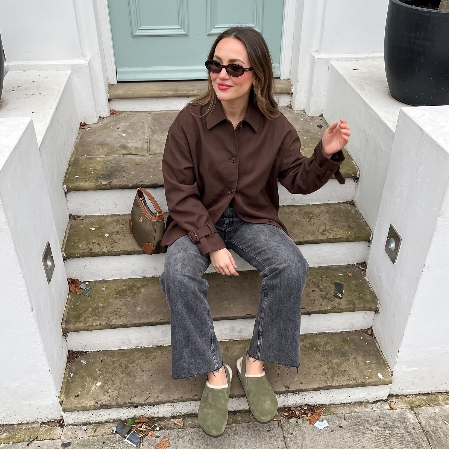 image:imageCUSHIONAIRE Luz Suede Clogs for Women with Fuzzy LiningKhaki