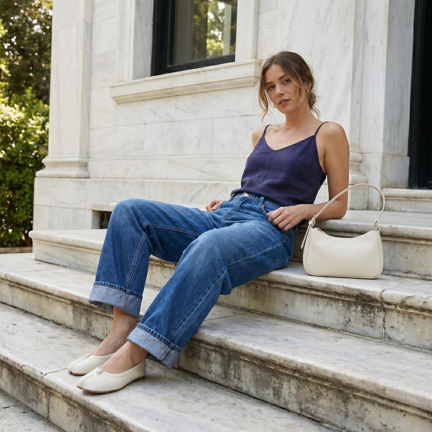 image:imageCUSHIONAIRE Maki Tabi Flats for Women Split Toe Ballet Flats with Flexible Sole and Cushioned FootbedCream