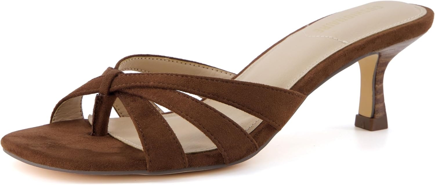 image:imageCUSHIONAIRE Malta Strappy Kitten Heels for Women Dressy Open Toe Low Heel Sandals with Memory Foam ComfortChocolate