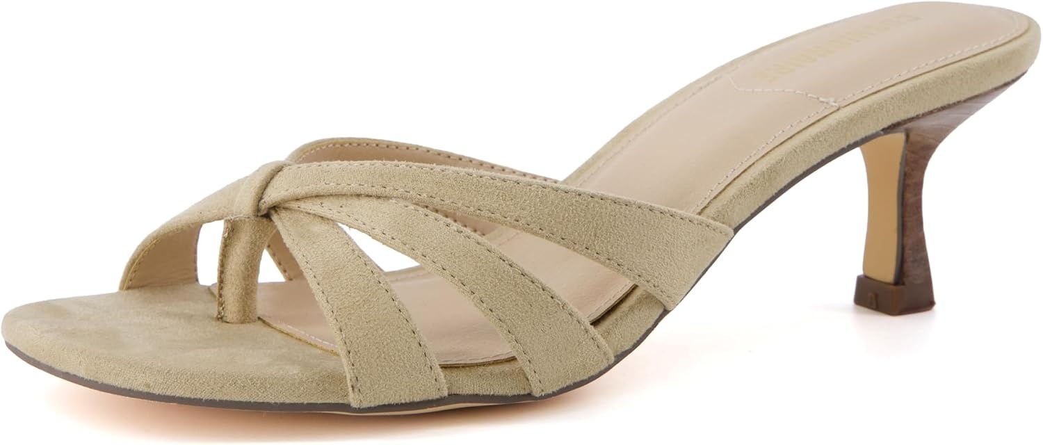 image:imageCUSHIONAIRE Malta Strappy Kitten Heels for Women Dressy Open Toe Low Heel Sandals with Memory Foam ComfortTaupe