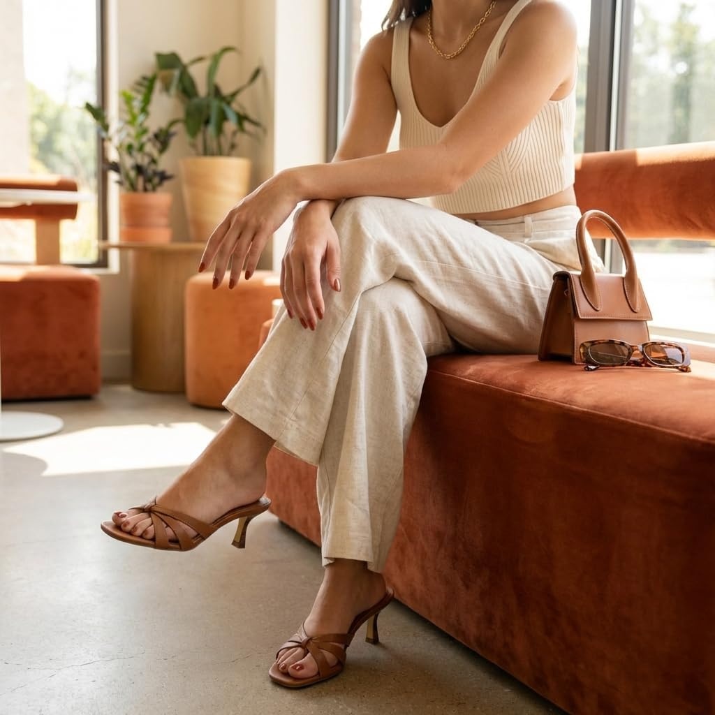 image:imageCUSHIONAIRE Malta Strappy Kitten Heels for Women Dressy Open Toe Low Heel Sandals with Memory Foam ComfortWhiskey Smooth