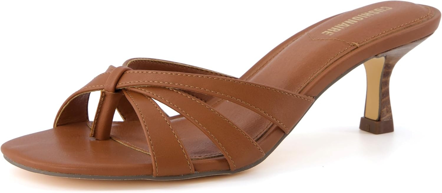 image:imageCUSHIONAIRE Malta Strappy Kitten Heels for Women Dressy Open Toe Low Heel Sandals with Memory Foam ComfortWhiskey Smooth
