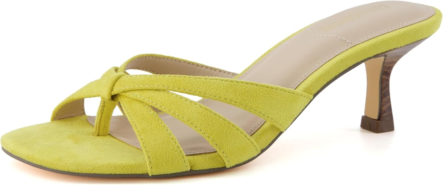image:imageCUSHIONAIRE Malta Strappy Kitten Heels for Women Dressy Open Toe Low Heel Sandals with Memory Foam ComfortYellow