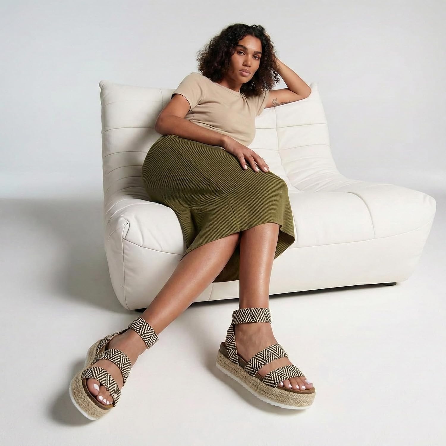 image:imageCUSHIONAIRE Mandy Strappy Espadrille Platform Sandals for Women with Low Wedge HeelBT Raffia