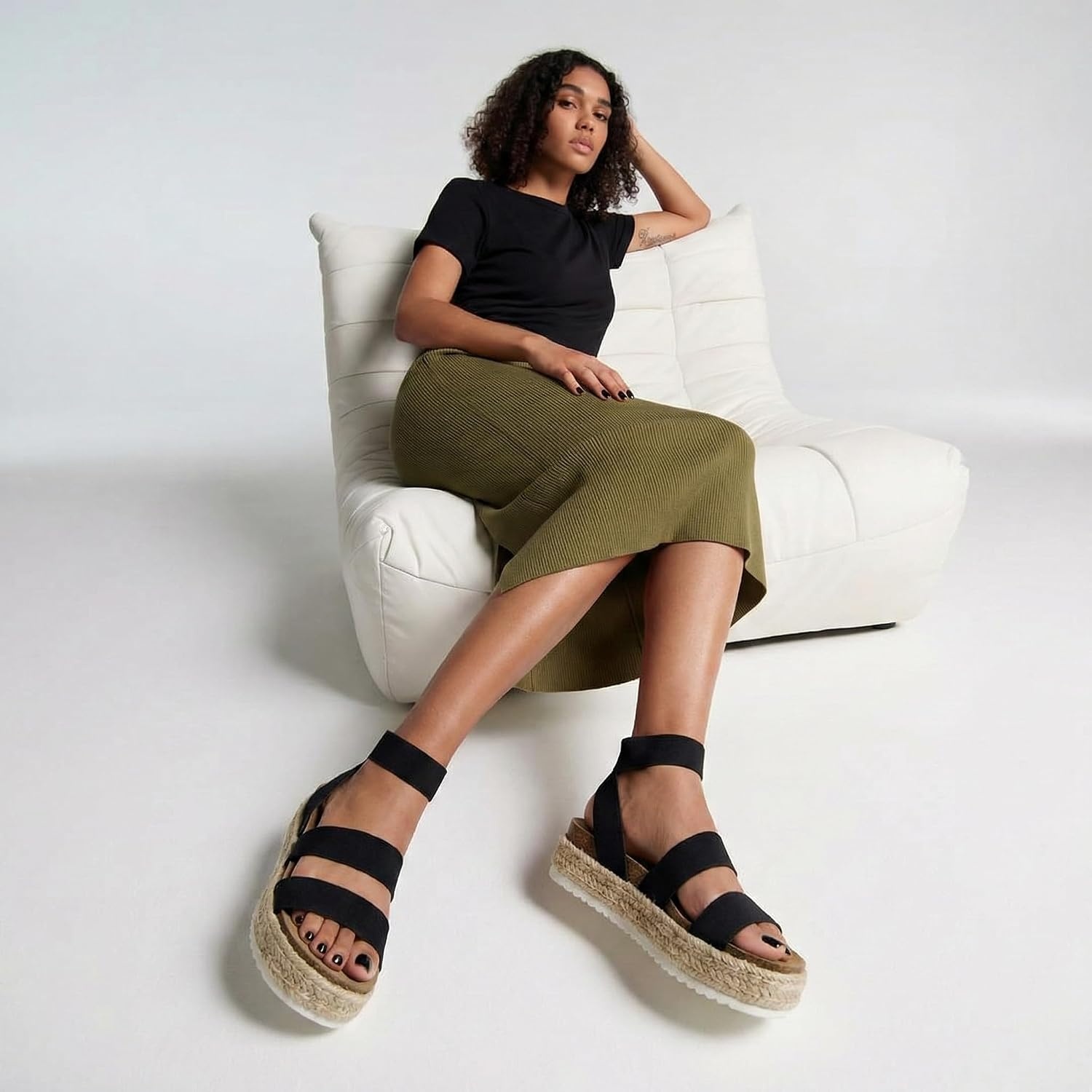 image:imageCUSHIONAIRE Mandy Strappy Espadrille Platform Sandals for Women with Low Wedge HeelBlack