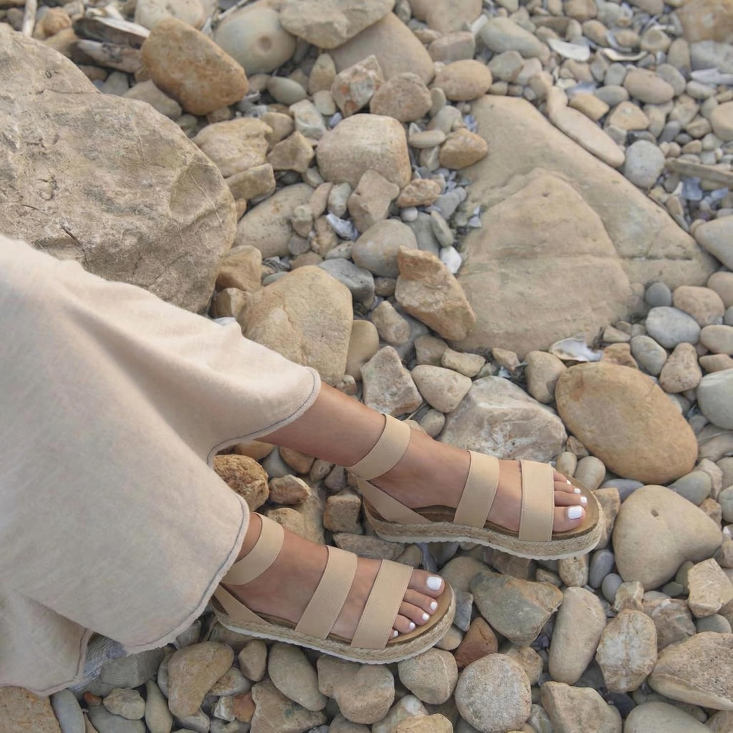 image:imageCUSHIONAIRE Mandy Strappy Espadrille Platform Sandals for Women with Low Wedge HeelNude