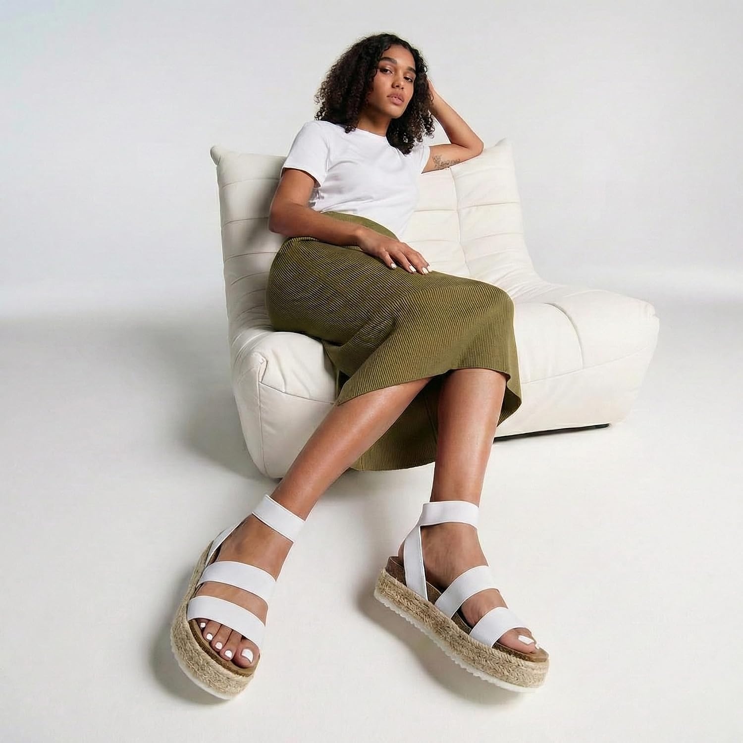 image:imageCUSHIONAIRE Mandy Strappy Espadrille Platform Sandals for Women with Low Wedge HeelWhite