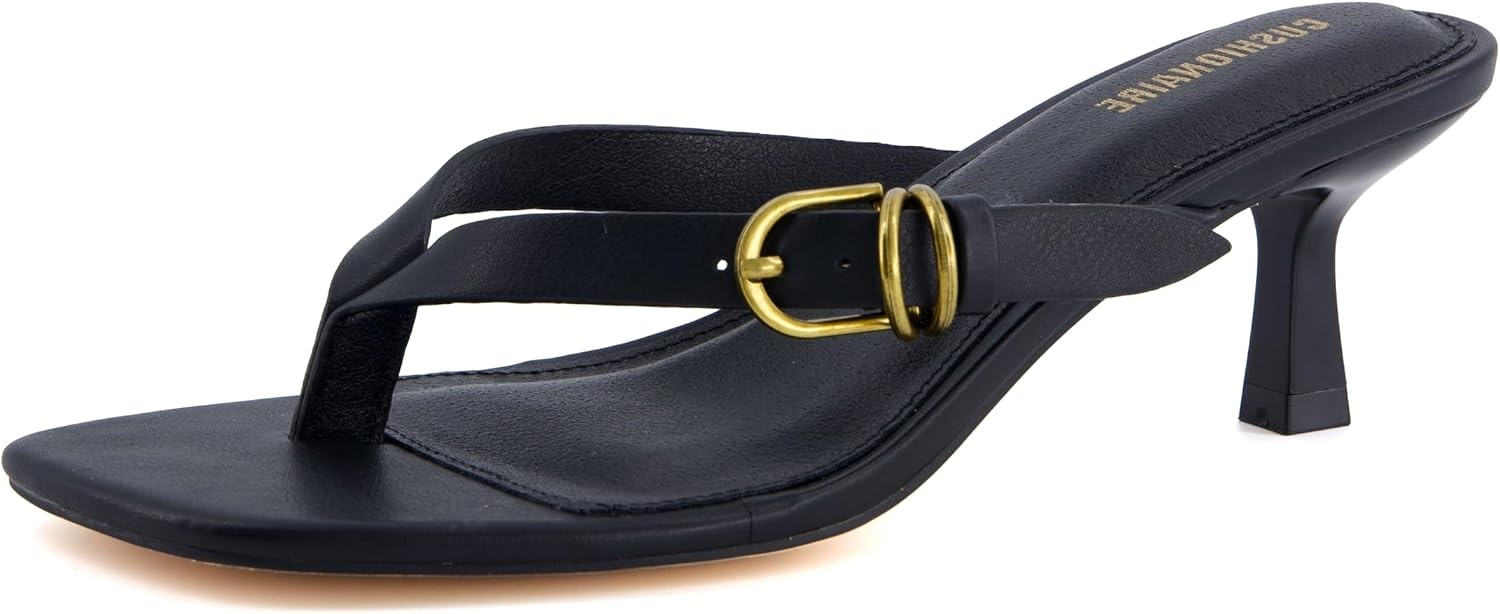 image:imageCUSHIONAIRE Marlin Low Kitten Heels for Women Thong Style Dressy Heeled Womens Sandals with Adjustable Buckle ClosureBlack