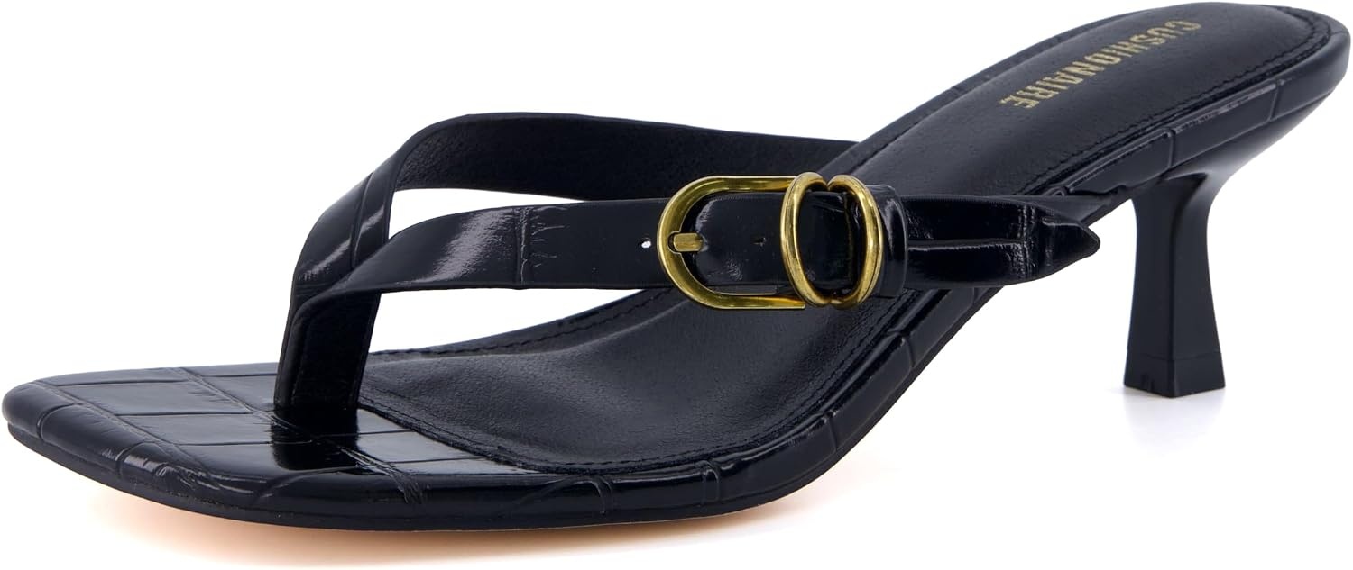 image:imageCUSHIONAIRE Marlin Low Kitten Heels for Women Thong Style Dressy Heeled Womens Sandals with Adjustable Buckle ClosureBlack Croco
