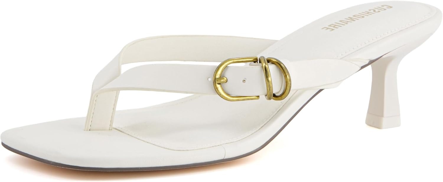 image:imageCUSHIONAIRE Marlin Low Kitten Heels for Women Thong Style Dressy Heeled Womens Sandals with Adjustable Buckle ClosureIvory