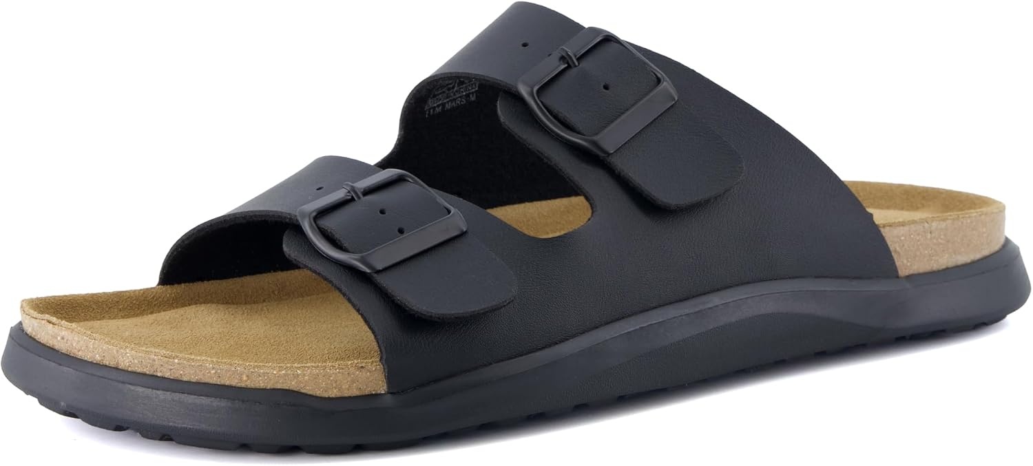 image:imageCUSHIONAIRE Mars Double Buckle Slide Sandals for Men with Cork FootbedBlack
