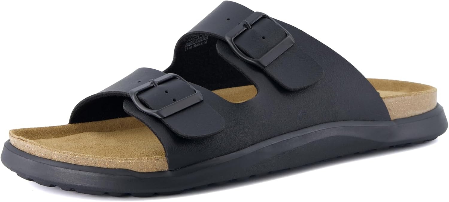 image:imageCUSHIONAIRE Mars Double Buckle Slide Sandals for Men with Cork FootbedBlack Nappa