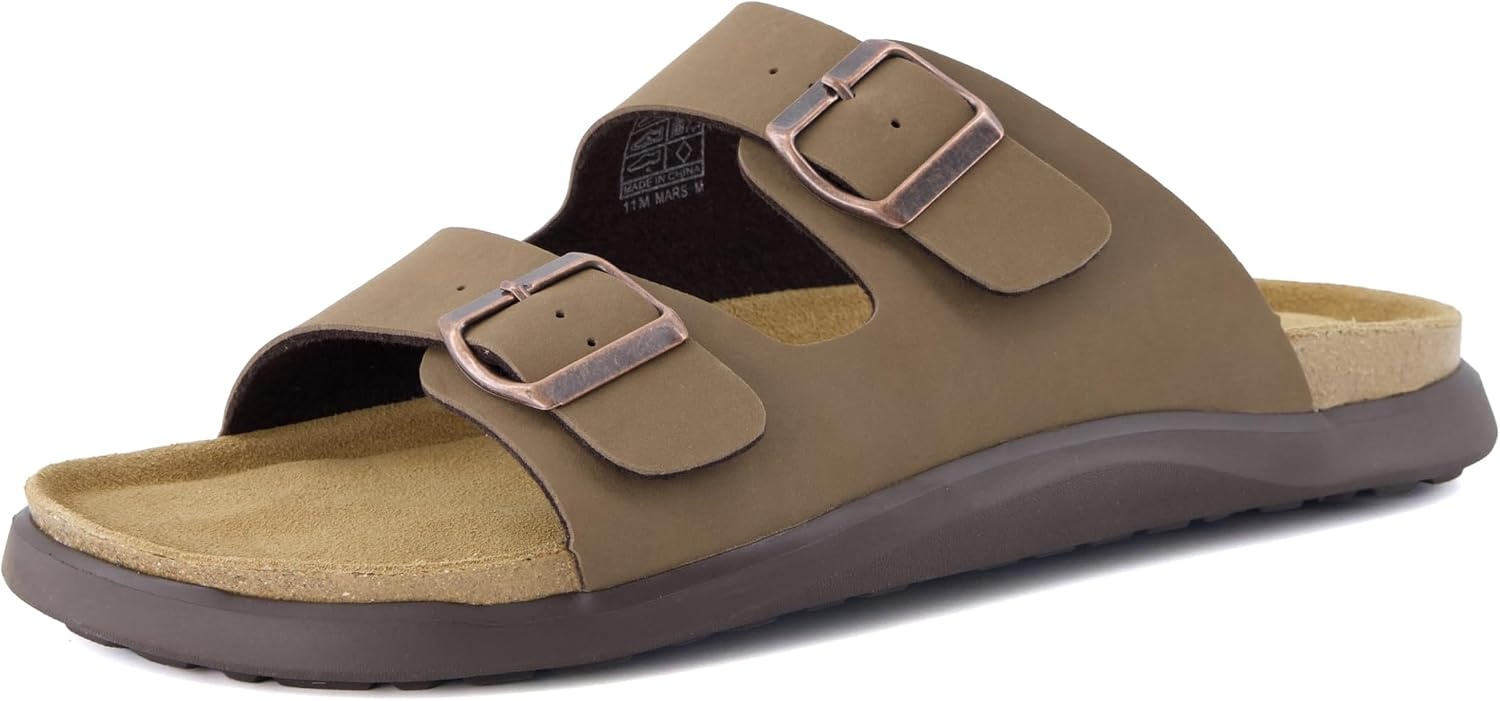 image:imageCUSHIONAIRE Mars Double Buckle Slide Sandals for Men with Cork FootbedBrown