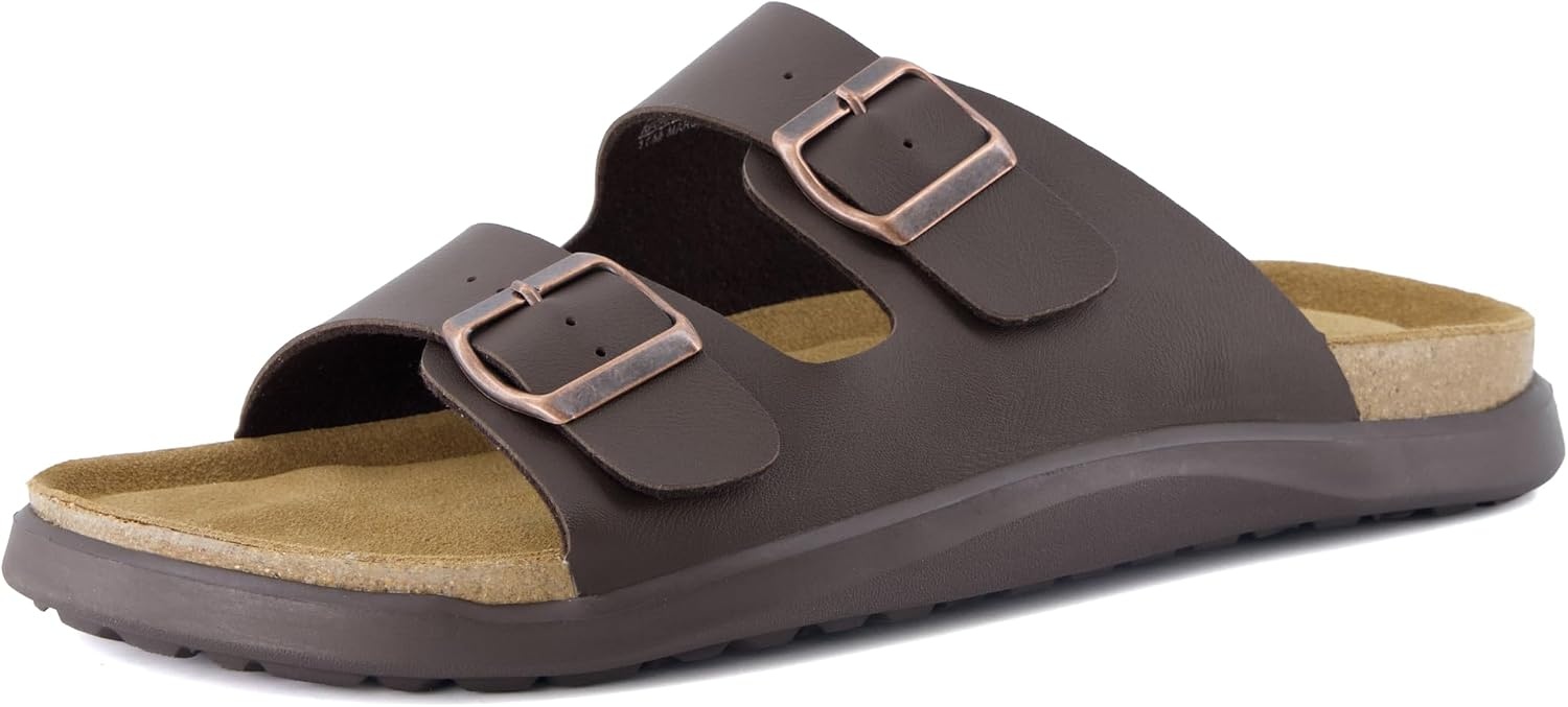 image:imageCUSHIONAIRE Mars Double Buckle Slide Sandals for Men with Cork FootbedBrown Nappa