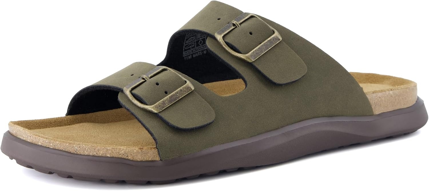 image:imageCUSHIONAIRE Mars Double Buckle Slide Sandals for Men with Cork FootbedGreen