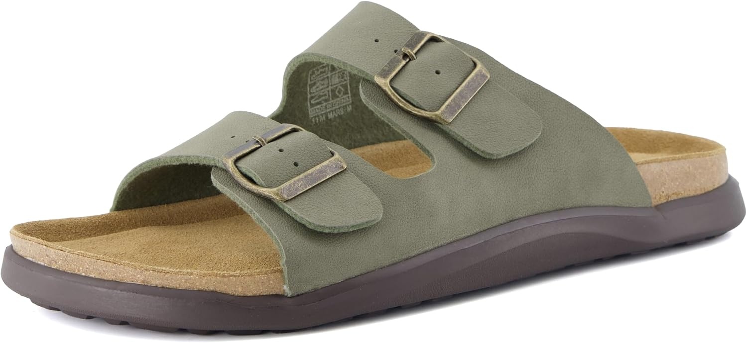 image:imageCUSHIONAIRE Mars Double Buckle Slide Sandals for Men with Cork FootbedGreen Texture