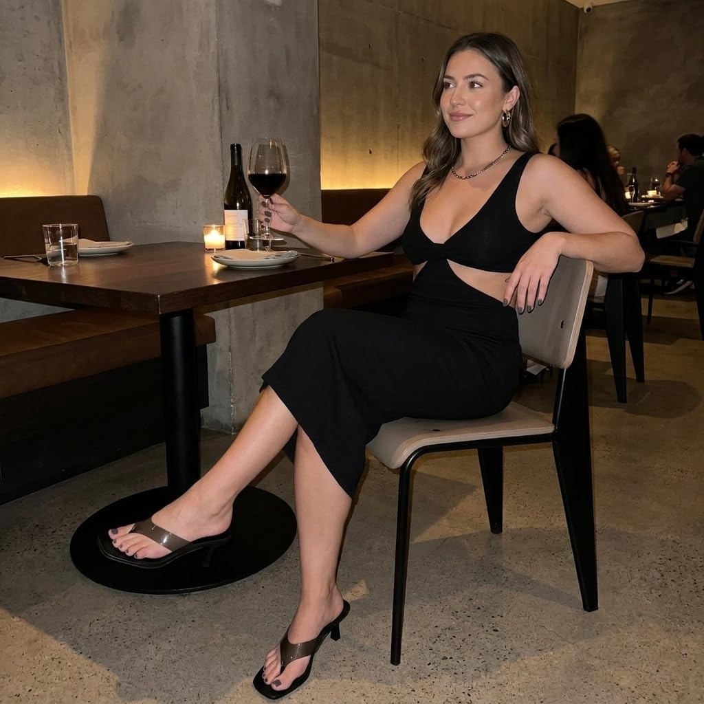 image:imageCUSHIONAIRE Mezzo Clear Strap Kitten Heels for Women Square Toe Flip Flop Sandal Heels with Memory Foam ComfortBlack