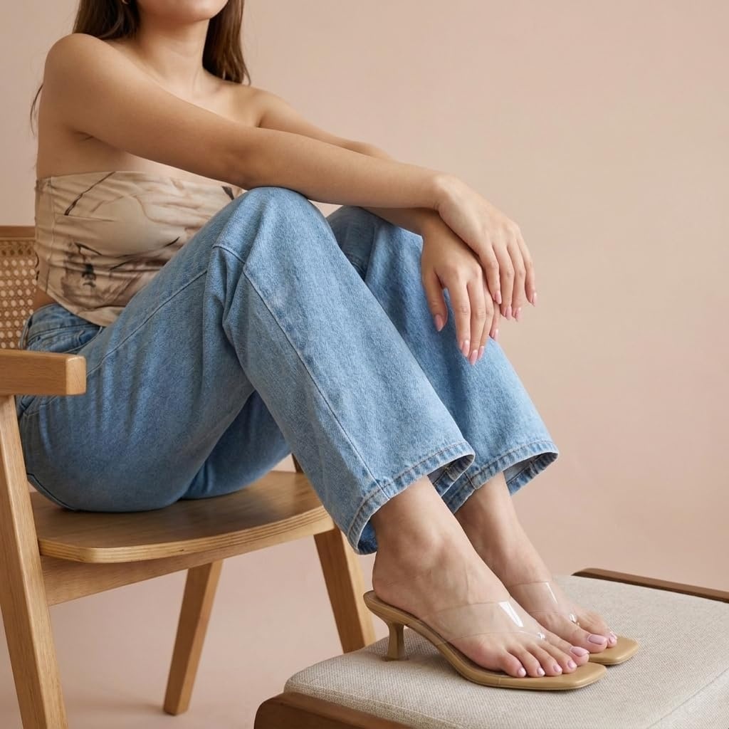 image:imageCUSHIONAIRE Mezzo Clear Strap Kitten Heels for Women Square Toe Flip Flop Sandal Heels with Memory Foam ComfortClear