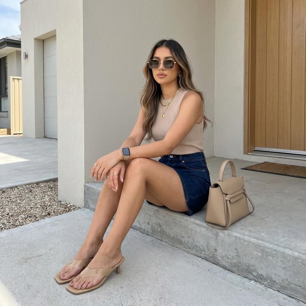 image:imageCUSHIONAIRE Mezzo Clear Strap Kitten Heels for Women Square Toe Flip Flop Sandal Heels with Memory Foam ComfortNude