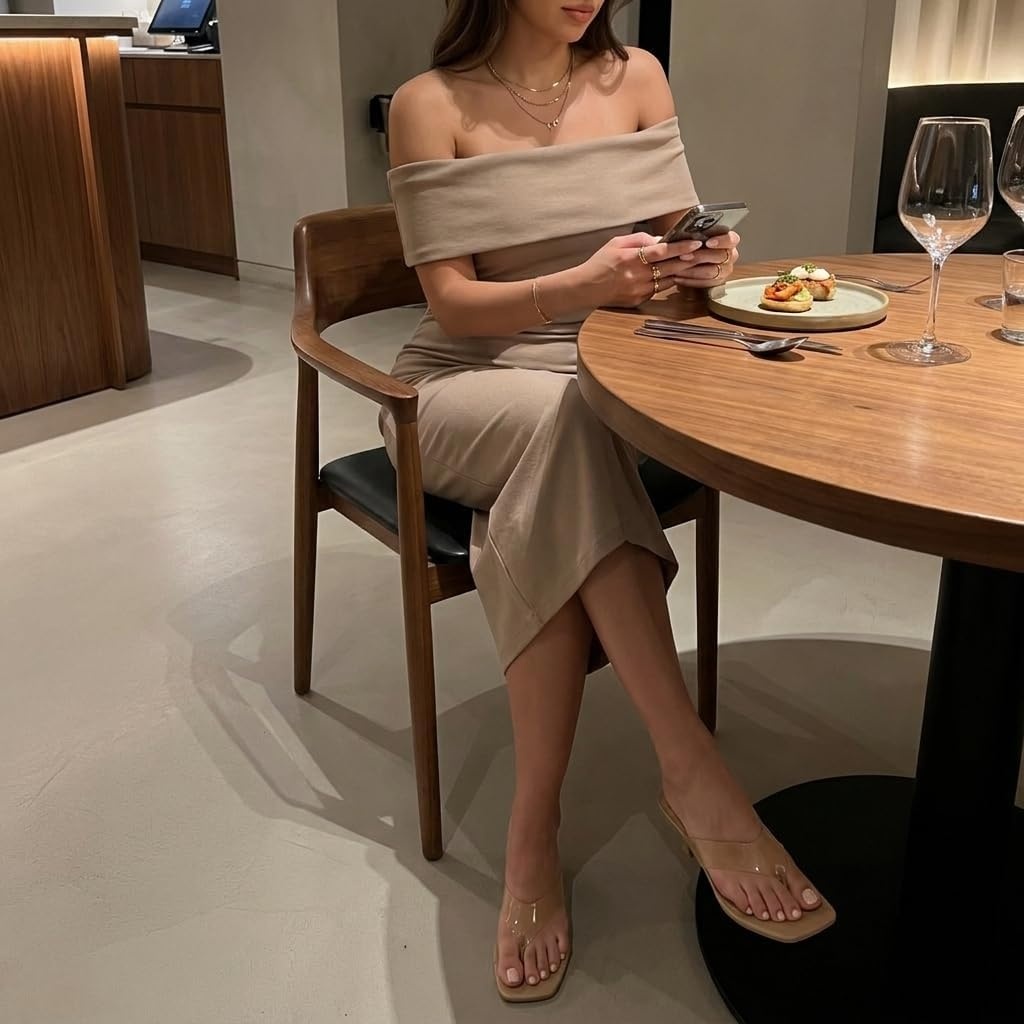 image:imageCUSHIONAIRE Mezzo Clear Strap Kitten Heels for Women Square Toe Flip Flop Sandal Heels with Memory Foam ComfortNude