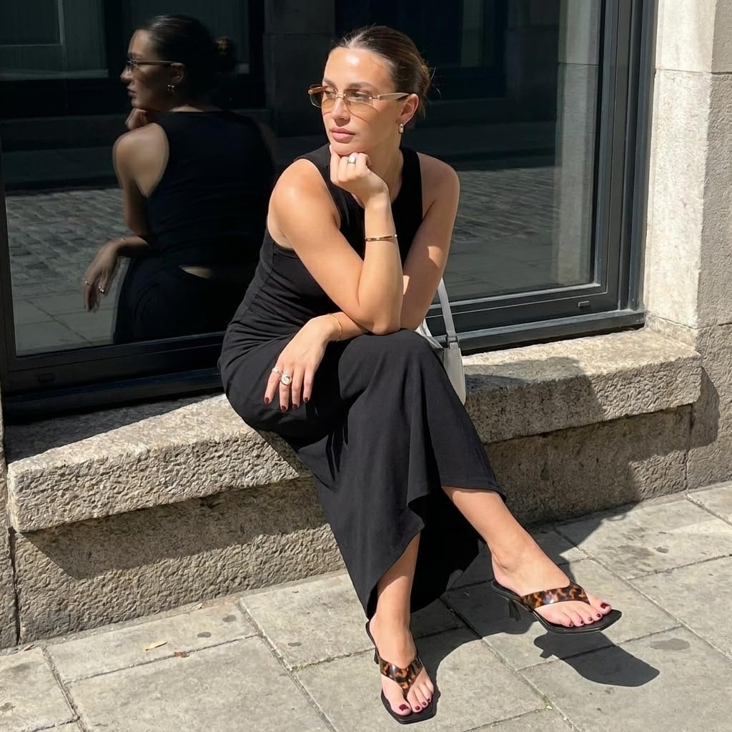 image:imageCUSHIONAIRE Mezzo Clear Strap Kitten Heels for Women Square Toe Flip Flop Sandal Heels with Memory Foam ComfortTortoise